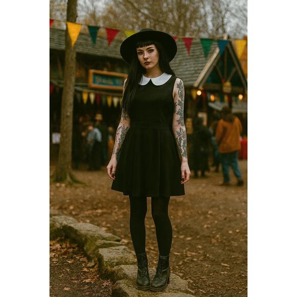 Folter Black Sleeveless Peter Pan Collar Dress XL Gothic Schoolgirl Whimsygoth - Picture 1 of 9